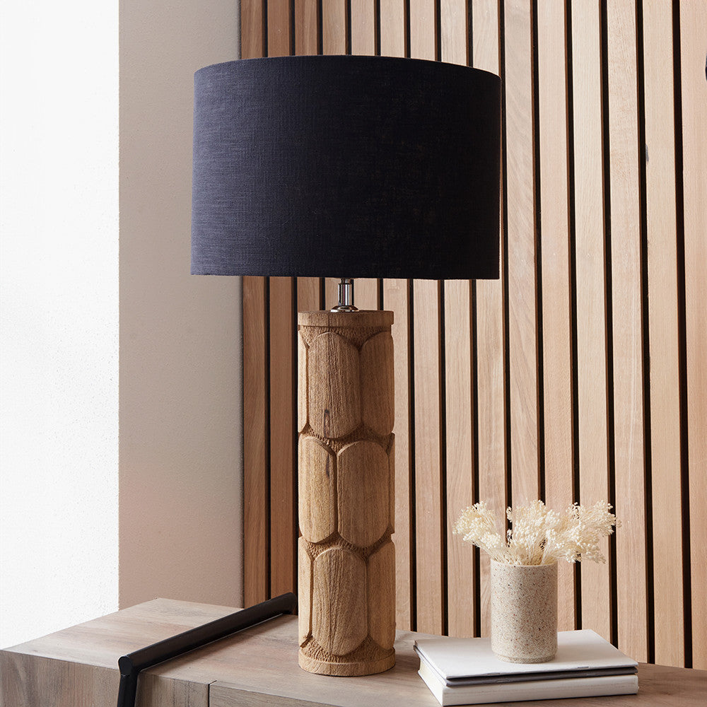 Aurelia Embossed Natural Wood Tall Table Lamp - Base Only